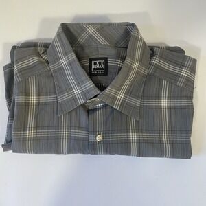 Ike Behar Men's Shirt Size L Gray Plaid Long Sleeve Button Down‎ 100% Cotton